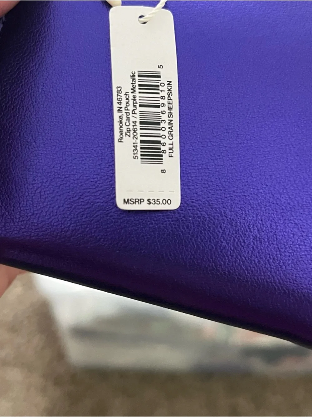 NWT Vera Bradley Sheepskin Leather Zip Card Case with Keyring Metallic Purple